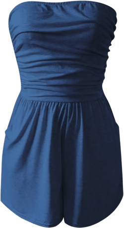 Women Summer Casual Strapless Rompers Tube Top Shorts Jumpsuit Sleeveless Off Shoulder Sexy Beach Romper with Pocket Navy XX-Large