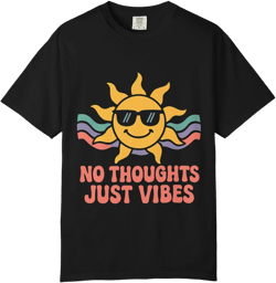 No Thoughts Just Vibes Unisex T-Shirt, Cool Casual Tee, Soft Cotton Graphic Shirt, Minimalist Hipster Top, Relaxed Fit Tee 3X-Large Black