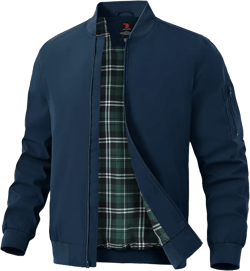 TBMPOY Men's Bomber Jackets Lightweight Light Windbreaker Casual Business Dress Stylish Fall Spring Golf Work Navy Blue Large