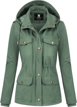 Pursky Women's Cotton Anorak Lightweight Military Jacket Warm Utility Casual Coat With Removable Hood Light Olive Large