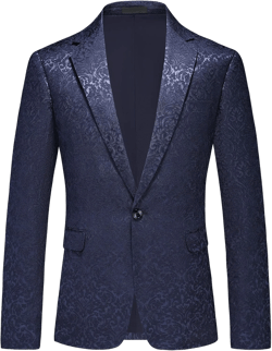 Rogers & Morris Blazer for Men Casual Slim fit Suit Jacket Paisley Chaqueta Floral Men's Sport Coat Party Dress Navy Blue Small