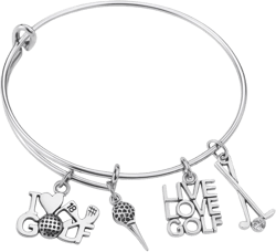 Infinity Collection Golf Bracelet, Womens Golf Jewelry- Silver Golf Charm Bangle Bracelet, Gift for Female Golf Players