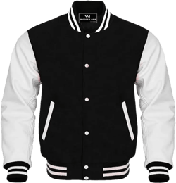 Premium Letterman Jacket Men - Wool Blend Leather Sleeves High School Varsity Jackets For Men Black White Large