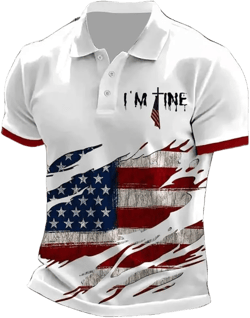 Men's American Flag Cross Print 1776 Polo Shirt 4Th of July T-Shirt Retro X-Large
