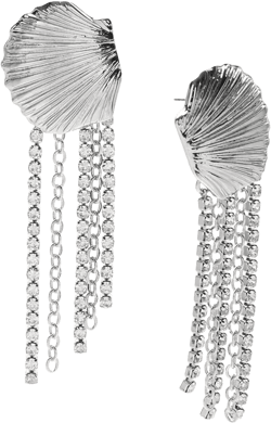 Rhodium-Plated Shell & Rhinestone Fringe Statement Earrings, Exclusively at Macy's 