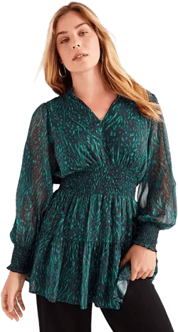 Women's Plus Size Smocked Georgette Tunic