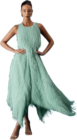 Coast Muse Fringe Halter Neck Tie Back Midi Dress