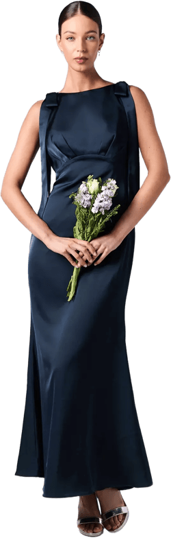 Coast Honoured Petite Sleeveless High Neck Tie Shoulder Satin Maxi Bridesmaid Dress