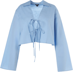 Plus Cotton Tie Front Collared Wide Cuff Shirt