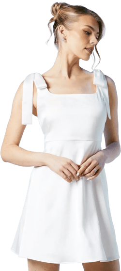 Tie Shoulder Satin Bridal Mini Dress