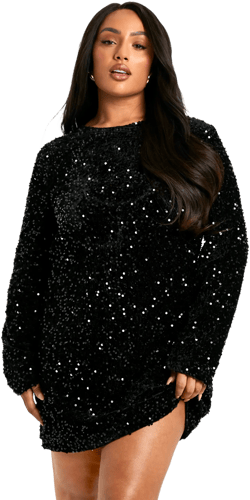 Plus Sequin Velvet Bow Back Shift Dress