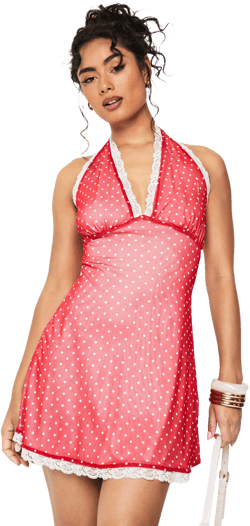 Polka Dot Lace Trim A-Line Mini Dress