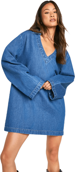 Tall Flare Sleeve Denim Shift Dress