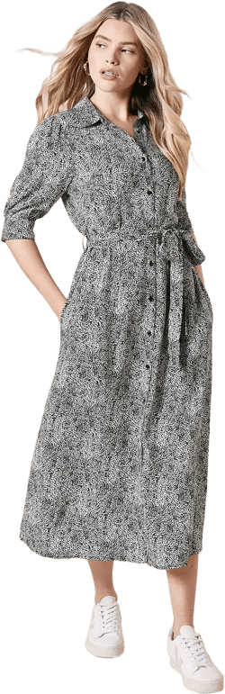 Mono Print Midi Shirt Dress