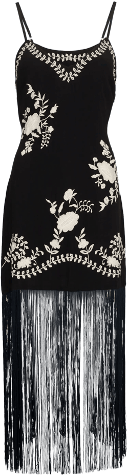 Hand Embroidered Scallop Tassel Hem Mini Dress