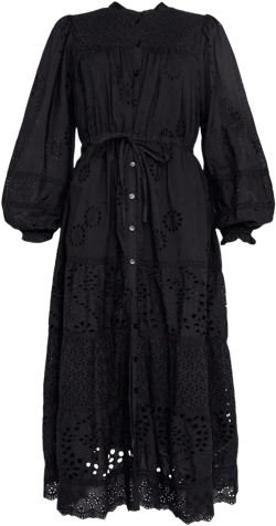 Broderie Drawstring Waist Midi Dress
