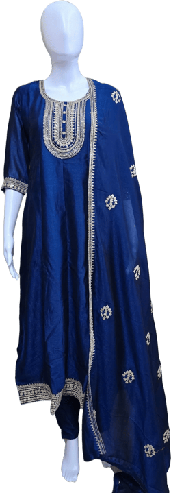 Royal Blue Premium Heavy Vichitra Silk Anarkali Suit