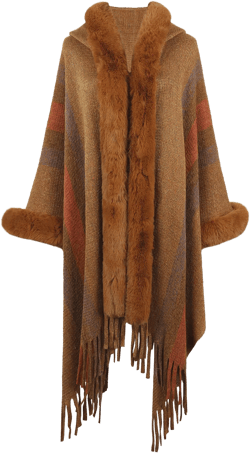 Color Block Fringe Detail Poncho