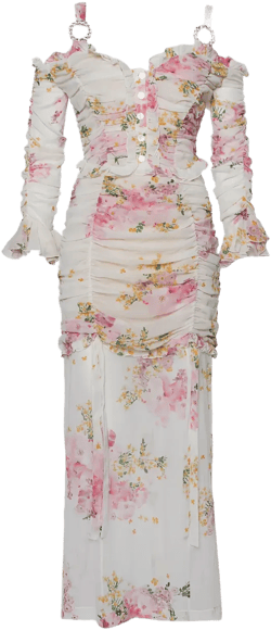 floral-print ruched maxi dress