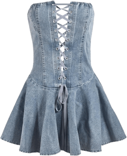 Womens Jean Dress Summer Sexy Off Shoulder Strapless Mini Dress Casual Lace-Up Cocktail Dresses for Women Blue Large