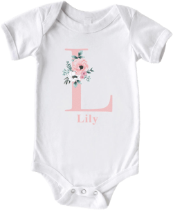 Custom Floral Baby Girl Name Onesies® Brand, Personalized Flower Letter Onesies® Brand, Cute Newborn Infant Bodysuit - UL21356