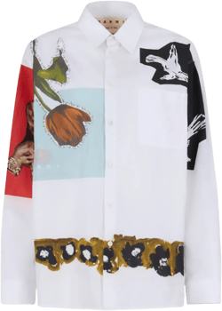 graphic print button-up shirt