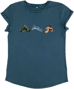 Ladies T Shirt - Nudibranch Trio on Denim