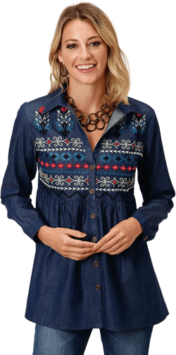 Roper Womens Long Sleeve Indigo Denim Tunic Blouse