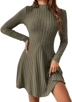 Fashion Ribbed Elegant Long Sleeve Dress