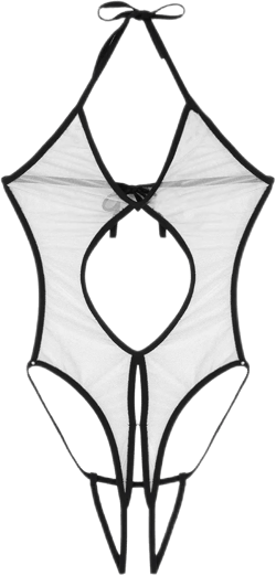 Woman's See-Through Bodysuit Bikini Thong Lingerie Sling Shot Monokini Swimsuit Bathing Suit Teddy Deep V Hollow Out White X-Large