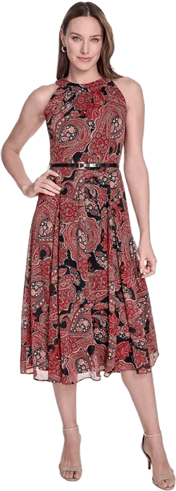 Women's Chiffon Printed Halter Midi Dress