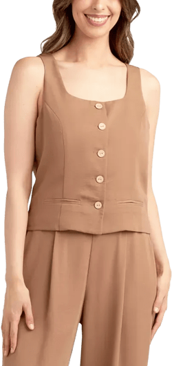 Juniors' Solid Heavy Crepe Button-Front Vest