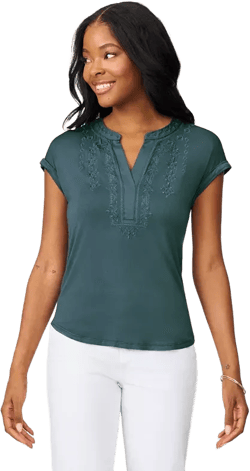 Women's Embroidered Henley Top
