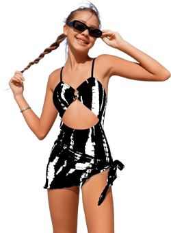 SHEIN Teen Girl Tie Dye Cut Out One Piece Swimsuit With Beach Skirt