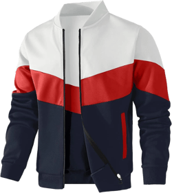 HYPESTFIT Mens Lightweight Jacket Casual Bomber Jacket Color Block Varsity Coat Large 06 White/Red/Blue