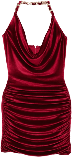 chain-detail velvet mini dress