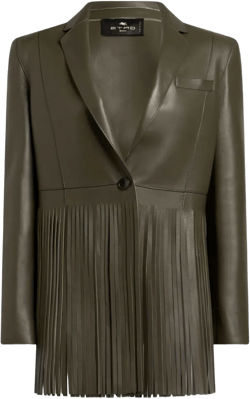 pleated-fringe leather jacket