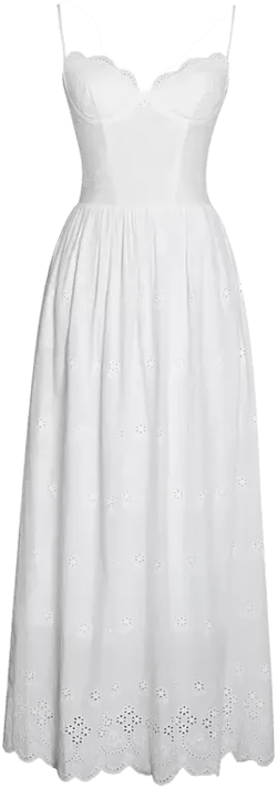 Women's Oberon White Cotton Eyelet Lace-Up Back Maxi Dress