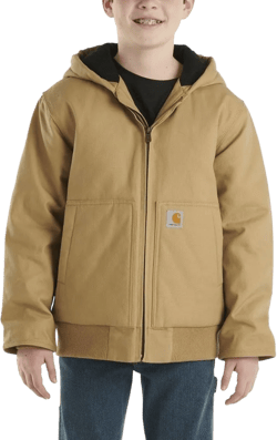 Carhartt Boys' Flannel-Lined Hooded Canvas Insulated Zip-Up Jacket Brown X-Small