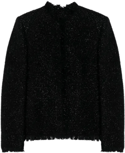 Tweed And Lurex Jacket With Fringe Detailing In Black