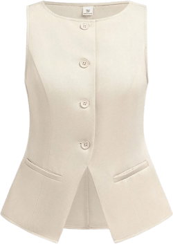Girlism Beige Hem Slit Fashion Elegant Casual Vest For Teen Girls, Versatile For Commute, Vacation, Music Festival, Boho, Holiday Dates, Afternoon Tea, Weddings, Back To School, Graduation, Daily Wear With Friends