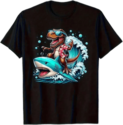 Graphic Tees Teen, 180g Pure Cotton High - Quality Printed Round Neck Short Sleeved T - Shirt, Men's Casual Fashion, T - Rex Surfing On Shark Pattern Printed Cotton T - Shirt.