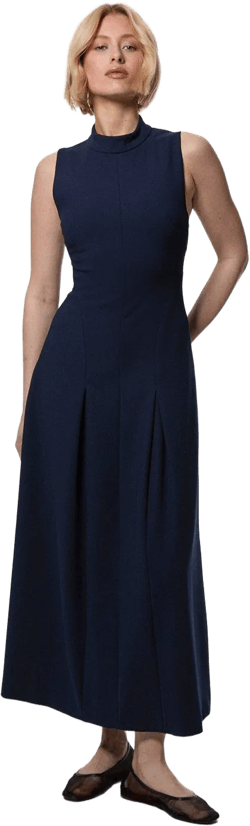 Compact Stretch High Neck Open Back Tailored Maxi Dress | Karen Millen