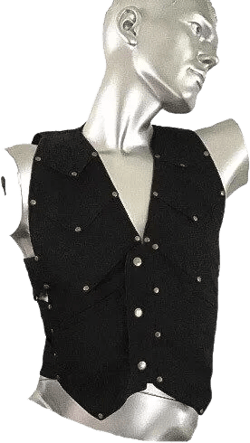 Men,s vest,gilet black solid denim,studded canvas,steampunk,goth,burning man,cyberpunk punk,psywear,tribal,goa,ibiza
