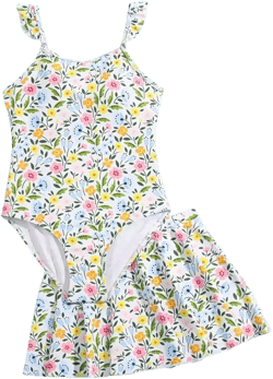 SHEIN Teen Girls Floral Print One Piece Swimsuit With Beach Skirt