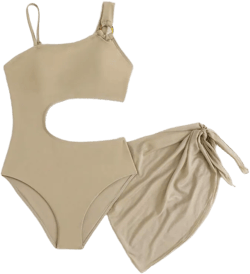 SHEIN Teen Girl Hollow-Out One-Piece Swimsuit (With Beach Skirt)