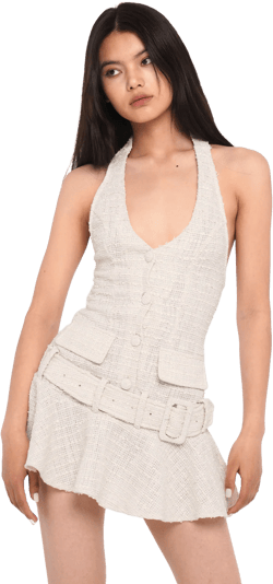 TEXTURED HALTER NECK PLEATED MINI DRESS