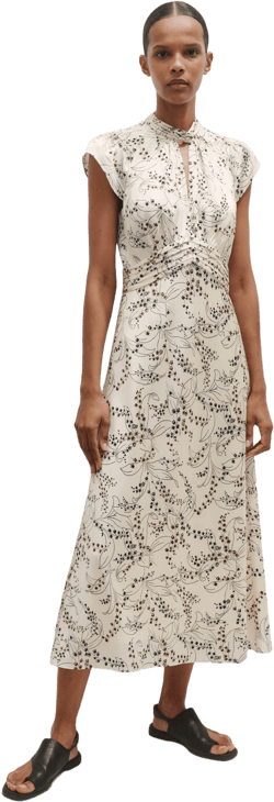 Lily Of The Valley Print Midi Tea Dress - Size 4