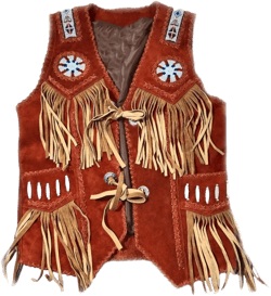 Men's Traditional Cowboy Western Vest | Brown Native American Style Suede Leather Vest Golden Fringe & Bead XX-Small Brown