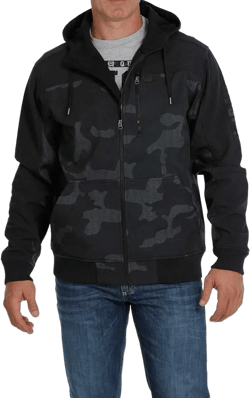 Cinch Men's Camo Print Zip-Front Bonded Hooded Jacket Black Medium US